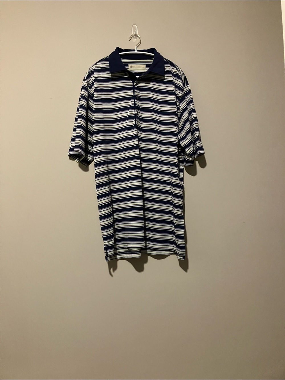 Men's Navy & White Striped Short Sleeve Polo